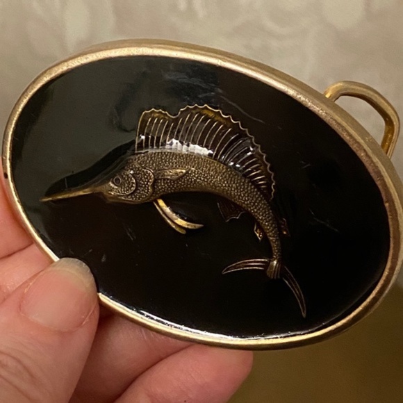 Vintage Accessories Vintage Swordfish Mens Fish Belt Buckle Gq